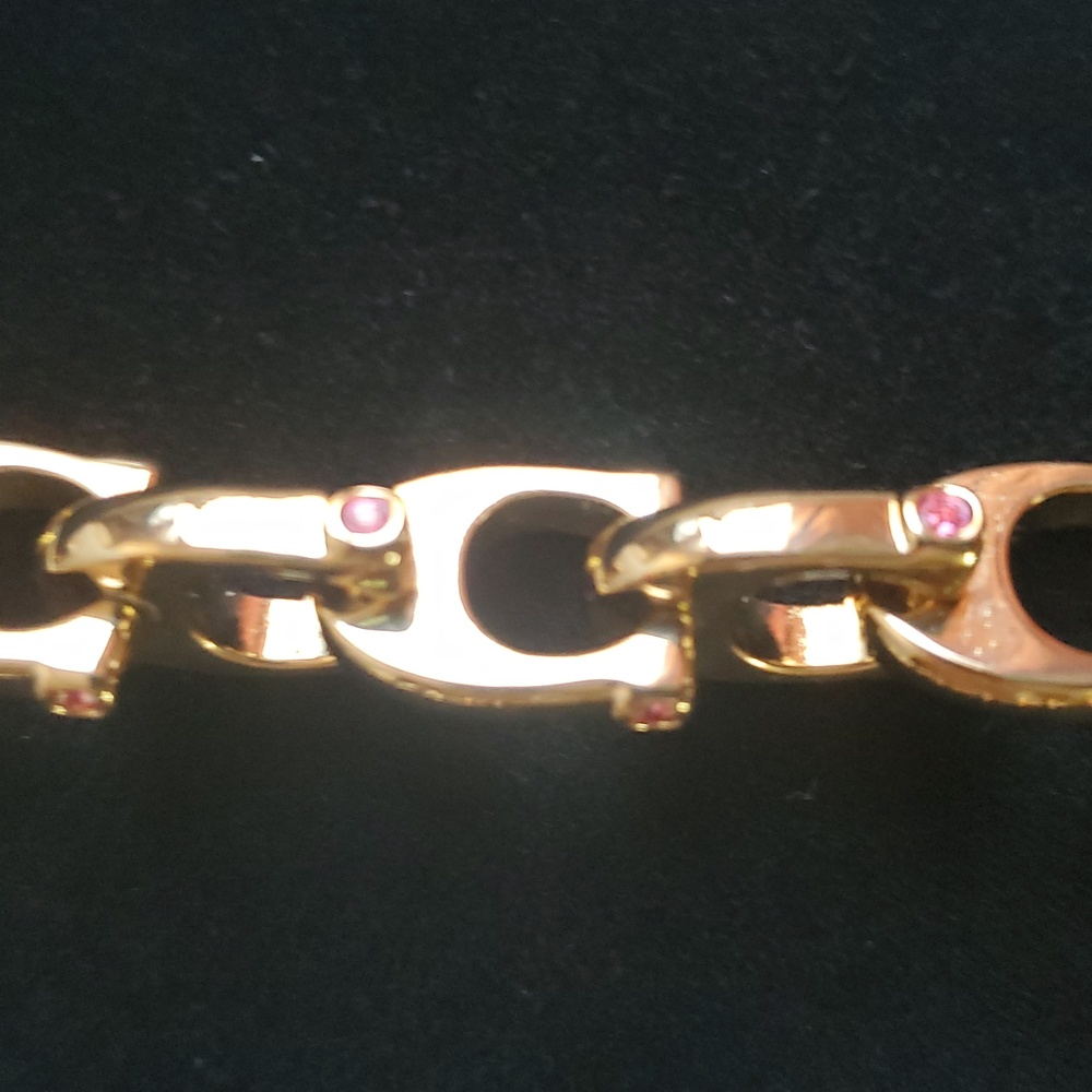 Coach Chunky Signature Chain Link Necklace/Pink Stones - Picture 3 of 14